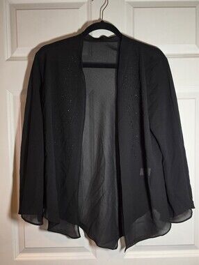 Caribe Black Beaded Sheer Cardigan Top L